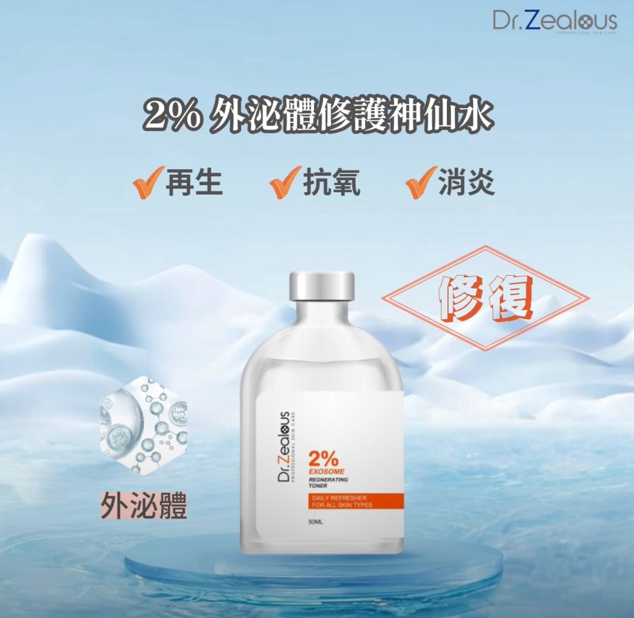 瑞士製造Dr.Zealous-2%水楊酸抗菌/份子釘水磁/外泌體修護神仙水50ml