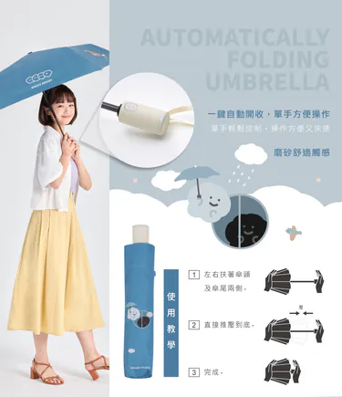 台灣-TcF-方坊-聯名款-小閣樓-黑膠防曬省力自動開收傘