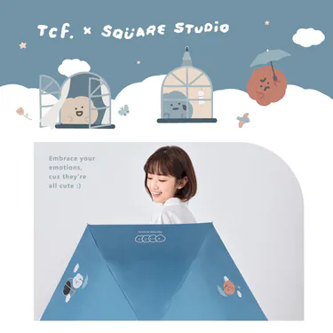 台灣-TcF-方坊-聯名款-小閣樓-黑膠防曬省力自動開收傘