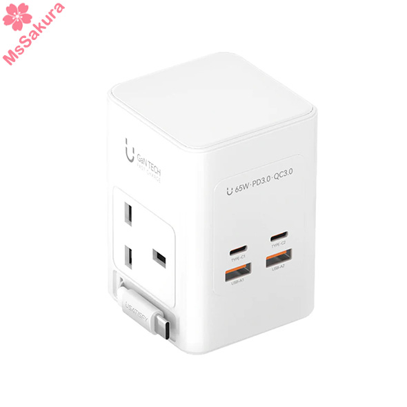 美國USATISFY GaN Master65W氮化鎵全快充7口智控安規伸縮充電線收納迷你拖板白色默認規格默認型號