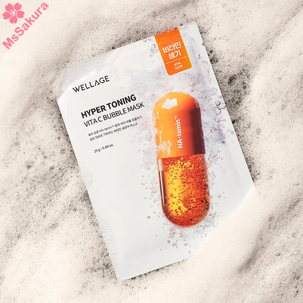 韓國Wellage Hyper Toning Vita C Bubble Mask 100%純穀胱甘肽X維C超提亮美白氣泡面膜5片/盒